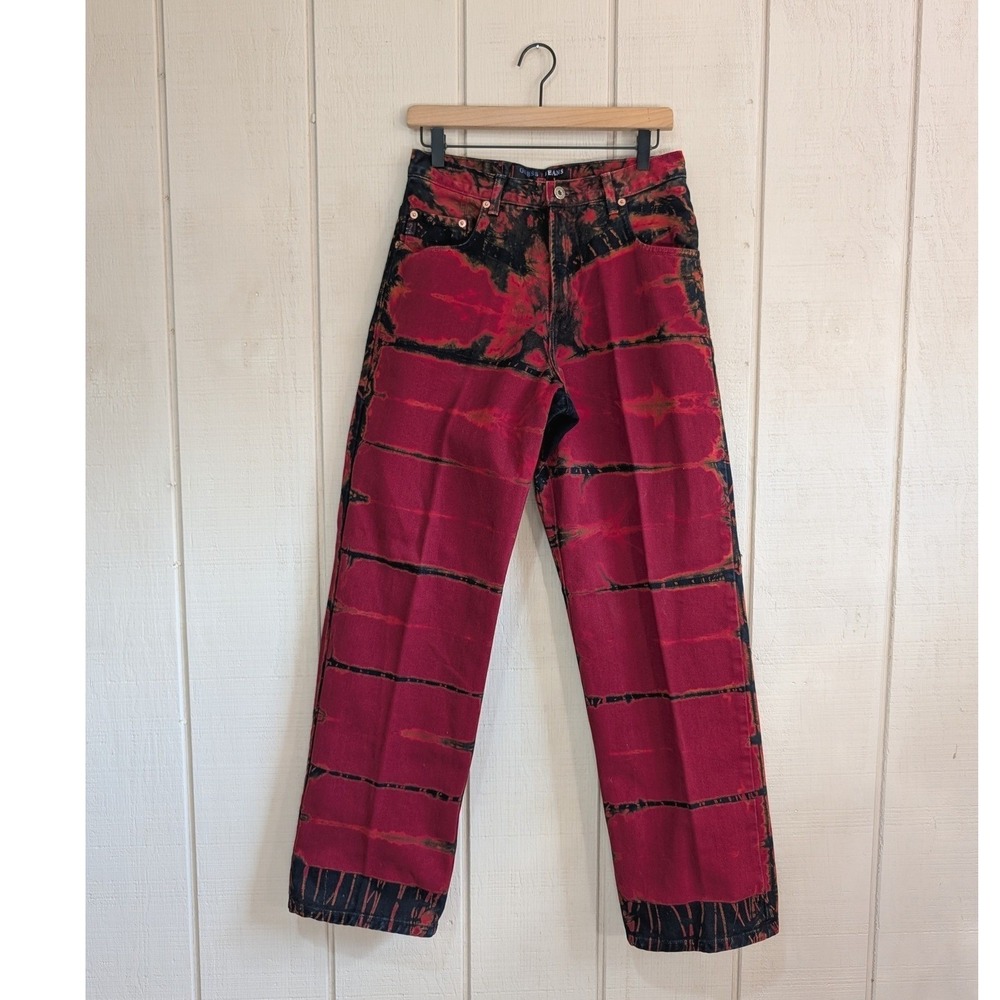Vintage Guess Jeans Urban Fit Red Black Tie Dye Denim 90s USA Mens 30x32